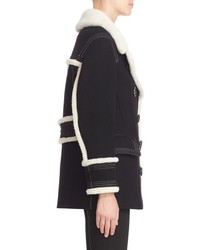 Burberry Brit Colstead Wool Blend Coat With Leather Genuine Shearling Trim