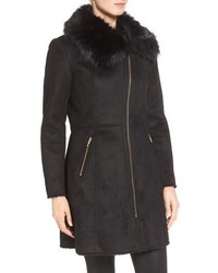 Cole Haan Signature Faux Shearling Coat With Faux Fur Trim