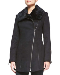 Dawn Levy Dl2 By Lillie Asymmetric Coat With Rabbit Fur Collar