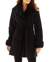 jcpenney Excelled Leather Excelled Faux Shearling Belted Coat