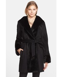 Hilary Radley Faux Fur Trim Hooded Wrap Coat