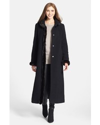 Ellen Tracy Faux Fur Trim Long Wool Blend Coat