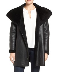 Cole Haan Genuine Curly Lamb Shearling Hooded Coat