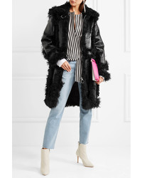 MARQUES ALMEIDA Marques Almeida Shearling And Crinkled Patent Leather Coat Black