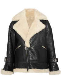 IRO Textured Leather And Shearling Coat Black