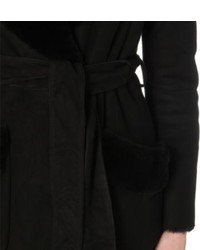 Armani Collezioni Wrap Style Leather And Shearling Coat