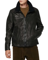 Andrew Marc Augustine Leather Jacket With Genuine Shearling Collar