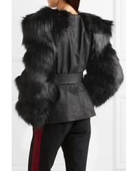 Gareth Pugh Belted Faux Fur And Leather Jacket