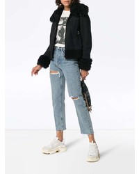Off-White Cropped Shearling Long Sleeve Coat