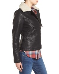 Steve Madden Faux Leather Moto Jacket With Faux Shearling Collar