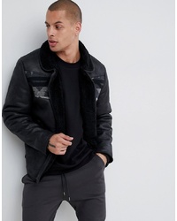 ASOS DESIGN Faux Shearling Jacket With Aztec In Black