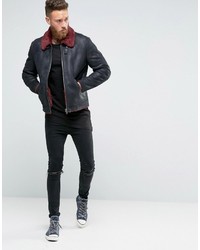 Asos Faux Shearling Jacket With Contrast Collar In Black