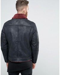 Asos Faux Shearling Jacket With Contrast Collar In Black