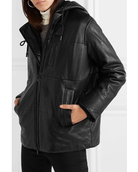 Vince Hooded Shearling Trimmed Leather Jacket