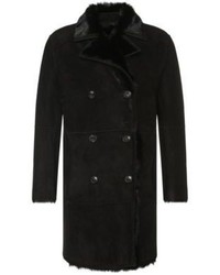 Hugo Boss Ludon Reversible Calfskin Shearling Pea Coat M Black