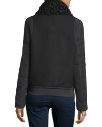 Moncler Kyriake Varsity Jacket Wshearling Fur Collar Black