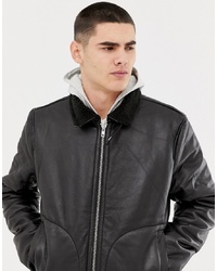 Bellfield Leather Aviator Jacket With Borg Lining In Black