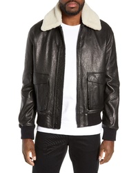 Vince Leather Aviator Jacket With Removable Genuine Shearling Collar