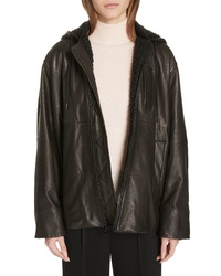 Vince Leather Faux Fur Lined Hooded Jacket