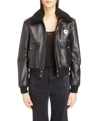 Saint Laurent Leather Flight Jacket With Genuine Shearling Collar