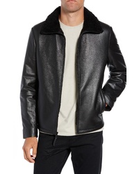 Calibrate Leather Jacket With Genuine Shearling Collar
