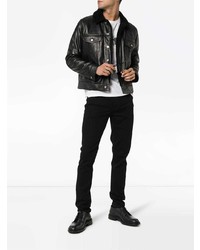 Saint Laurent Leather Jacket With Shearling Collar