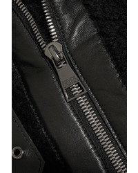 Karl Lagerfeld Leather Trimmed Shearling Biker Jacket Black