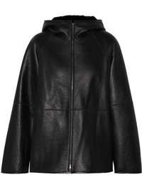 The Row Lennai Hooded Shearling Jacket Black