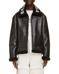 Balenciaga Logo Collar Leather Jacket With Genuine