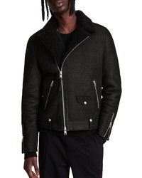 AllSaints Miles Genuine Shearling Moto Jacket In Black At Nordstrom