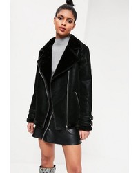Missguided Black Oversized Faux Fur Lined Aviator Jacket