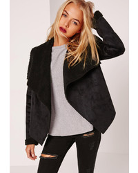Missguided Faux Shearling Waterfall Jacket Black