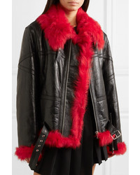 McQ Alexander McQueen Oversized Shearling Trimmed Textured Leather Jacket