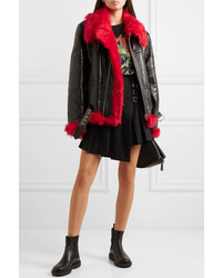 McQ Alexander McQueen Oversized Shearling Trimmed Textured Leather Jacket