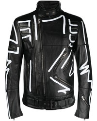 Moschino Paint Print Leather Biker Jacket
