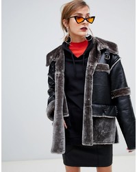 Story Of Lola Pu Aviator Jacket With Contrast Faux Grey