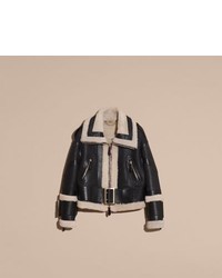 Burberry Shearling Aviator Jacket With Oversize Buckles