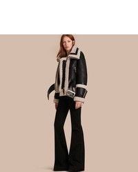 Burberry Shearling Aviator Jacket With Oversize Buckles
