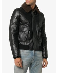 Saint Laurent Shearling Collar Leather Flight Jacket