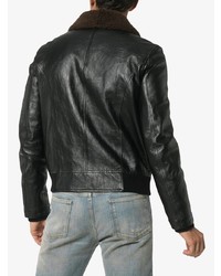 Saint Laurent Shearling Collar Leather Flight Jacket
