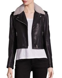 Doma Shearling Collar Leather Moto Jacket