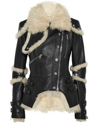 Alexander McQueen Shearling Lined Textured Leather Jacket Black