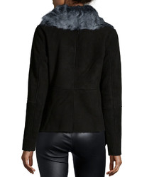 Bagatelle Suede Jacket With Wide Fur Collar