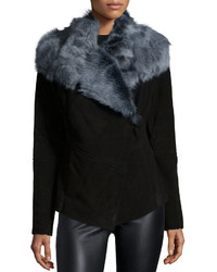 Bagatelle Suede Jacket With Wide Fur Collar