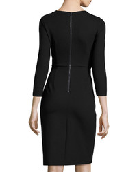 Neiman Marcus 34 Sleeve Pleat Neck Sheath Dress Black