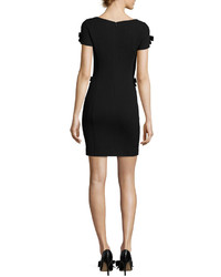 Moschino Boutique Short Sleeve Crepe Sheath Dress W Bows Black