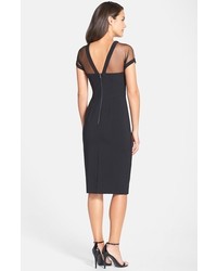 illusion yoke crepe sheath dress