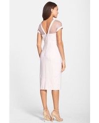 illusion yoke crepe sheath dress