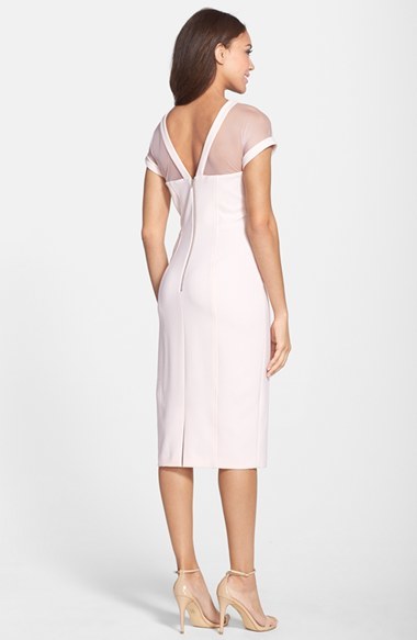 Illusion yoke crepe sheath sales dress