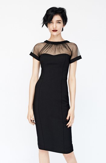 Illusion yoke crepe sheath dress sale